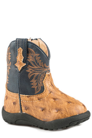 Roper Infant Unisex Cowbabies Cowboy Cool Tan/Navy Faux Leather Cowboy Boots