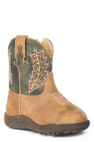 Roper Infant Unisex Cowbabies Arrowheads Brown/Green Faux Leather Cowboy Boots