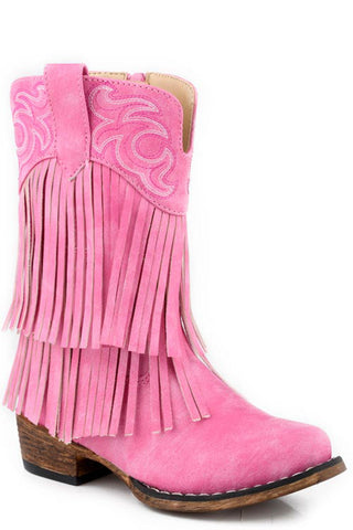 Roper Toddler Girls Rickrack Pink Faux Leather Cowboy Boots