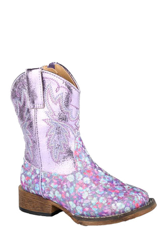 Roper Toddler Unisex Glitter Bloom Lavender Faux Leather Cowboy Boots