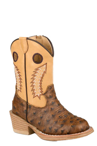 Roper Toddler Unisex Walker Bumps Brown/Tan Faux Leather Cowboy Boots