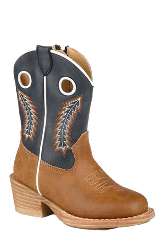 Roper Toddler Unisex Walker Tan/Navy Faux Leather Cowboy Boots