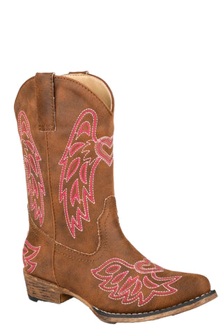 Roper Kids Girls Riley Wings Tan Faux Leather Cowboy Boots