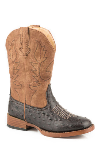Roper Kids Unisex Cowboy Cool Brown Faux Leather Cowboy Boots