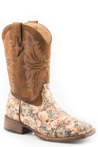 Roper Kids Girls Claire Brown Multi Faux Leather Cowboy Boots
