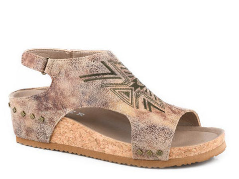 Roper Womens Josie Aztec Vintage Beige Faux Leather Sandals Shoes