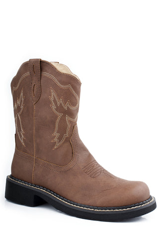 Roper Womens Chunk Rider Brown Faux Leather Cowboy Boots