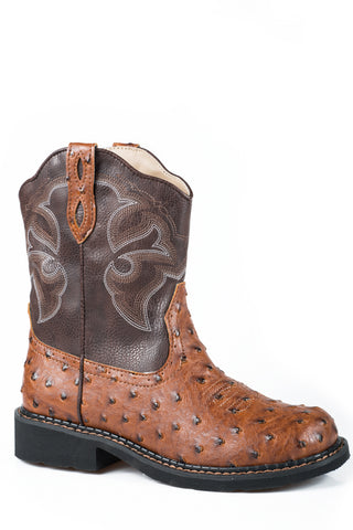 Roper Womens Chunk Rider Tan Faux Leather Ostrich Cowboy Boots