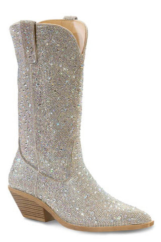Roper Womens Nettie Crystal Silver Faux Leather Cowboy Boots