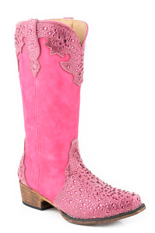 Roper Womens Riley Jewells Hot Pink Faux Leather Cowboy Boots