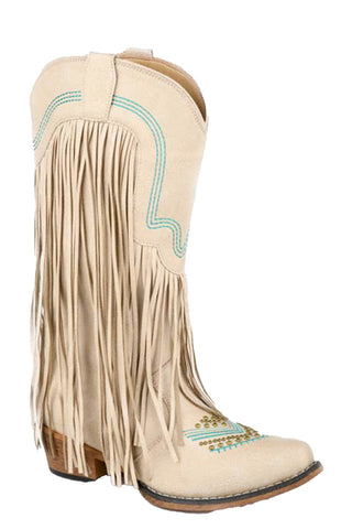 Roper Womens Dolly Off White Faux Leather 13in Cowboy Boots