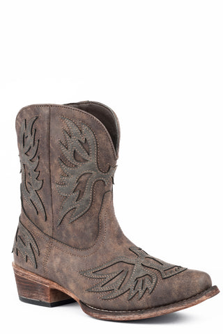 Roper Womens Amelia Chromatic Brown Faux Leather Cowboy Boots