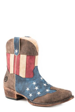Roper Womens Flotus Brown/Blue Faux Leather Cowboy Boots