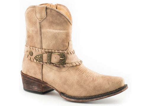Roper Womens Nelly Vintage Beige Faux Leather Cowboy Boots