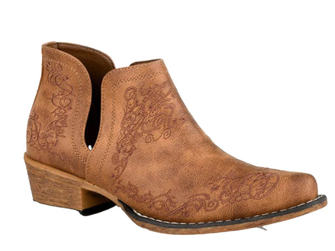 Roper Womens Ava Scroll Tan Faux Leather Fashion Boots