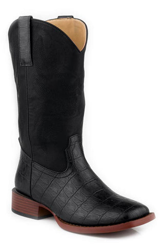 Roper Womens Caiman Print Black Faux Leather Cowboy Boots