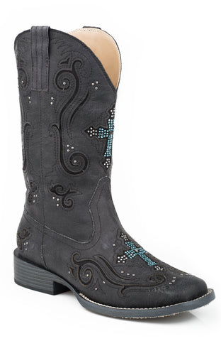 Roper Womens Faith Black Faux Leather Cowboy Boots