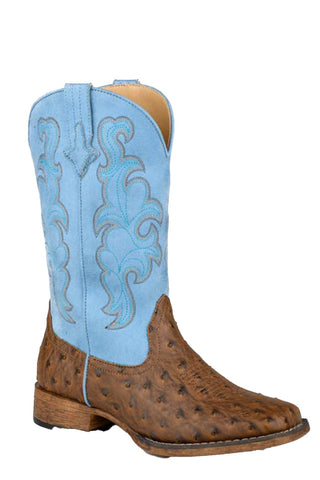 Roper Womens Cowboy Classic Brown/Blue Faux Leather Cowboy Boots