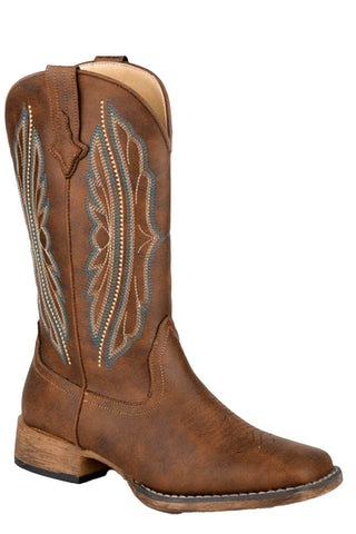 Roper Womens Loretta Vintage Brown Faux Leather 11in Cowboy Boots