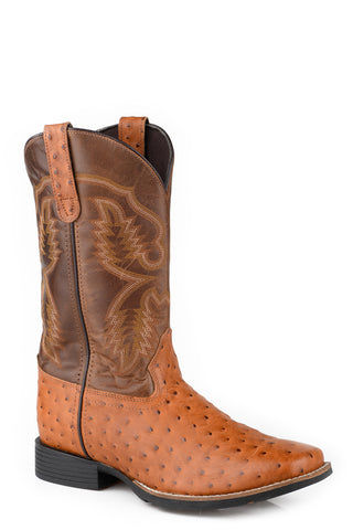 Roper Youth Boys Garza 10in Tan/Brown Leather Square Toe Cowboy Boots