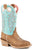 Roper Youth Girls Ride Em Cowgirl Waxy Tan/Blue Leather Cowboy Boots
