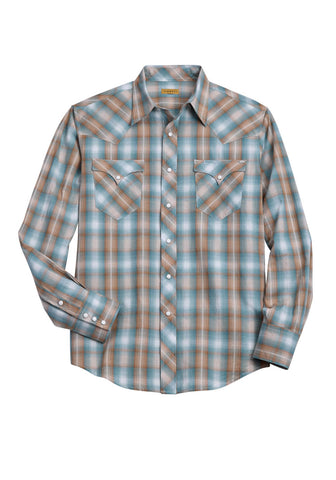 Tin Haul Mens Broken Chevron Dobby Green 100% Cotton L/S Shirt