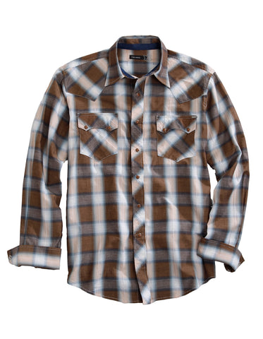 Tin Haul Mens Saddle Dobby Plaid Brown 100% Cotton L/S Shirt