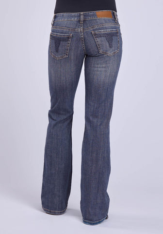 Stetson Womens Rosie Fit Navy Longhorn Blue Cotton Blend Jeans
