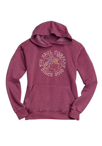 Tin Haul Womens Buckin Bronc Rider Wine Cotton Blend Hoodie