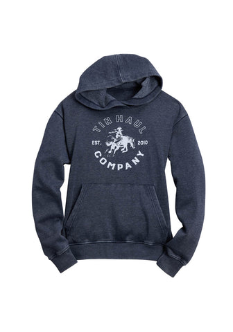Tin Haul Womens Cowgirl Bronc Rider Heather Navy Cotton Blend Hoodie