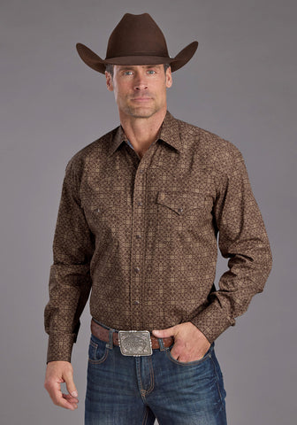 Stetson Mens 2232 Vintage Ornamental Brown 100% Cotton L/S Shirt