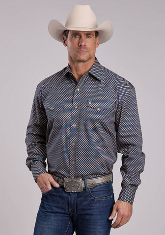 Stetson Mens Heirloom Geo Blue 100% Cotton L/S Shirt