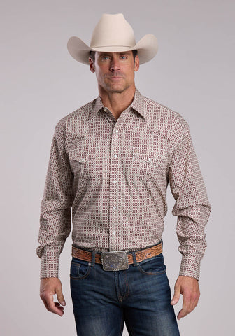 Stetson Mens Diamond Geo Print Red 100% Cotton L/S Shirt