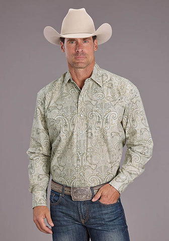 Stetson Mens Sand Dollar Paisley Brown 100% Cotton L/S Shirt