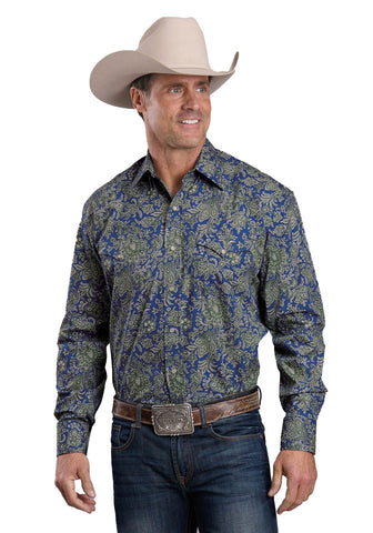 Stetson Mens Moss Paisley Blue 100% Cotton L/S Shirt