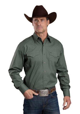 Stetson Mens Sage Lattice Green 100% Cotton L/S Shirt