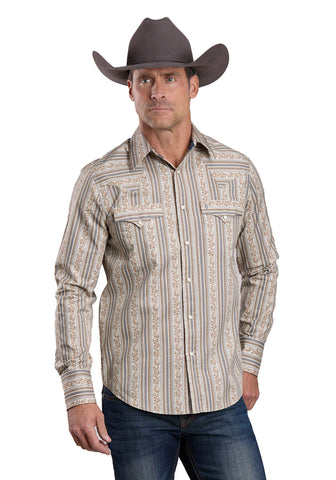 Stetson Mens 2679 Frontier Wallpaper Brown 100% Cotton L/S Shirt
