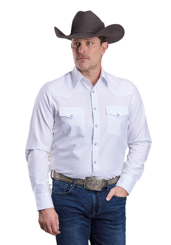 Stetson Mens Soft Oxford Western Optic White 100% Cotton L/S Shirt
