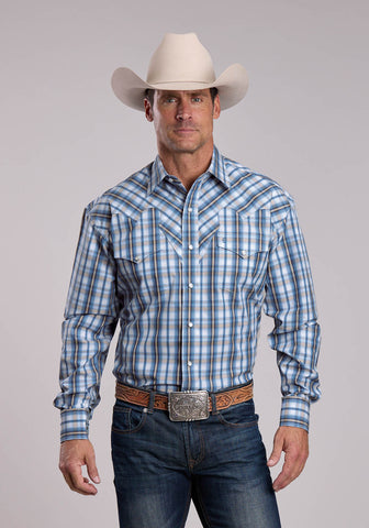 Stetson Mens 2879 Vintage Dobby Blue 100% Cotton L/S Shirt