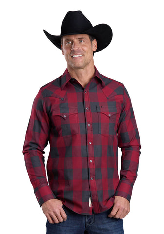 Stetson Mens Buffalo Plaid Red 100% Cotton L/S Shirt