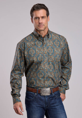 Stetson Mens Vintage Medallion Paisley Brown 100% Cotton 1 Pkt L/S Shirt