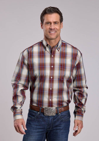Stetson Mens Forever Plaid Red 100% Cotton 1 Pkt L/S Shirt
