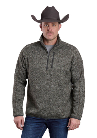 Stetson Mens 1/4 Zip Bonded Green 100% Polyester Pullover Sweater