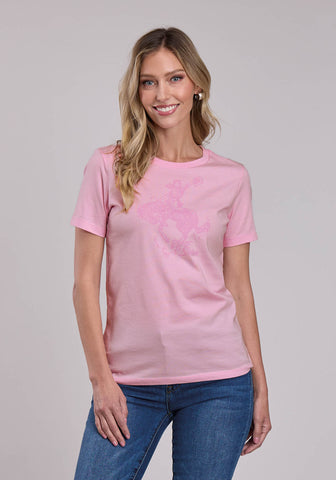 Stetson Womens Lady Bronc Rider Pink 100% Cotton S/S T-Shirt