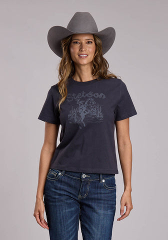 Stetson Womens Cowgirl in Desert Dark Grey 100% Cotton S/S T-Shirt