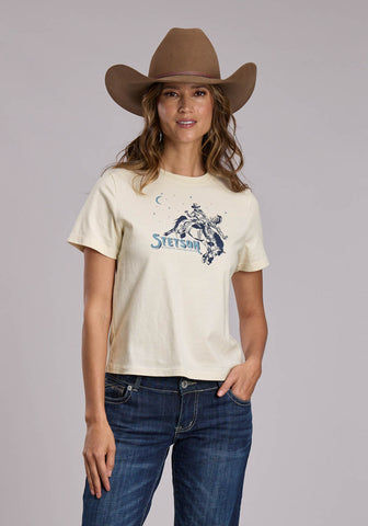 Stetson Womens Moon Stars Bronc Rider Natural 100% Cotton S/S T-Shirt
