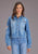 Stetson Womens Embroidered Crop Denim Medium Blue Cotton Blend L/S Blouse