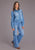 Stetson Womens Embroidered Crop Denim Medium Blue Cotton Blend L/S Blouse