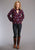 Stetson Womens Floral Herringbone Wine/Blue 100% Rayon L/S Blouse