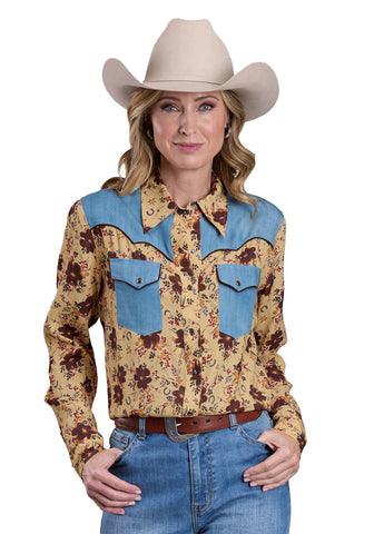 Stetson Womens Vintage Western Floral Yellow Viscose L/S Shirt